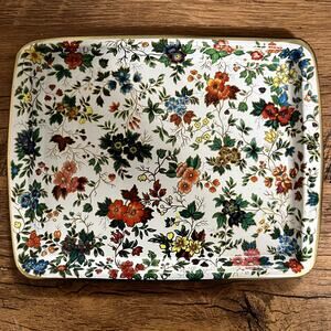 Daher Decorated Ware Vintage 60s Floral Metal Trinket Vanity Tray
